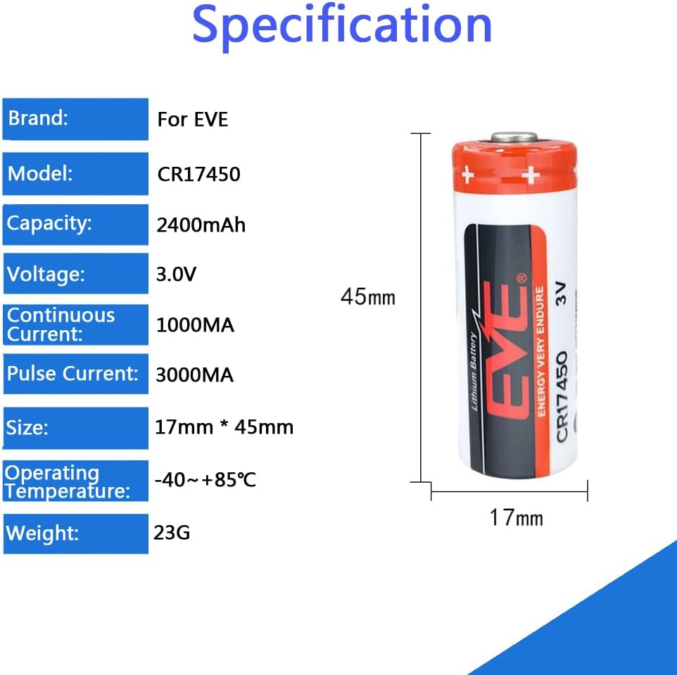 Sensor Replacement Battery CR17450 Lithium Battery 2400mAh 3V - Image 2